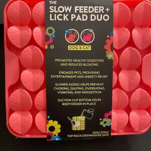 Spunky pup: The Slow Feeder + Lick Pad Duo  (Pink Leaves)